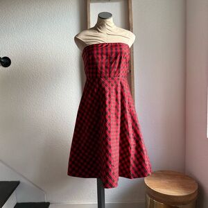 J. Crew Buffalo Check Vintage Holiday 2007 Strapless Silk Dress Sz: 6